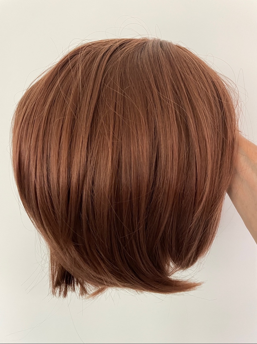 NWT 10” dark chestnut short bob layer ends wig straight feathered bangs new